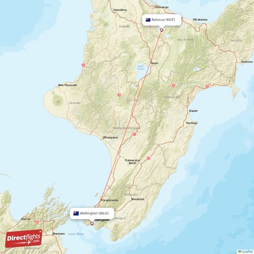 Rotorua - Wellington direct flight map