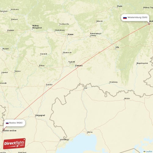 Rostov - Yekaterinburg direct flight map