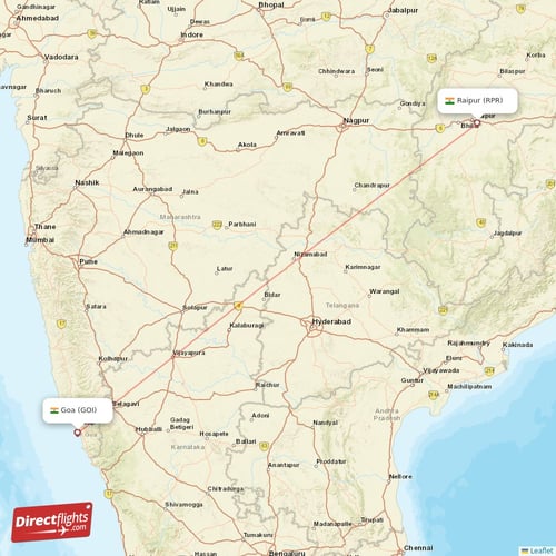 Raipur - Goa direct flight map