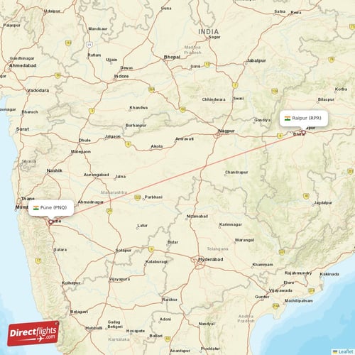 Raipur - Pune direct flight map