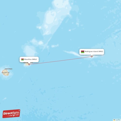 Rodrigues Island - Mauritius direct flight map