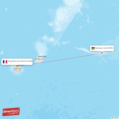 Rodrigues Island - Saint Denis de la Reunion direct flight map