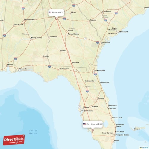 Fort Myers - Atlanta direct flight map