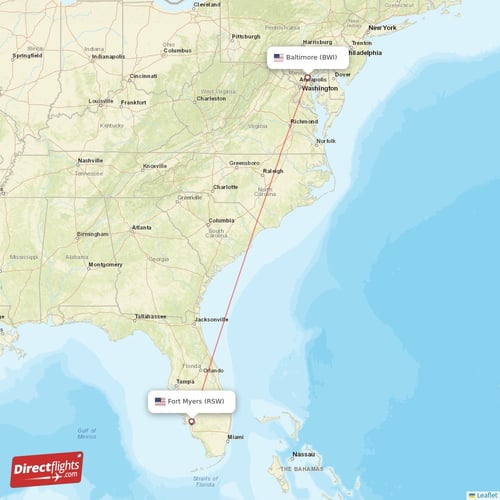 Fort Myers - Baltimore direct flight map
