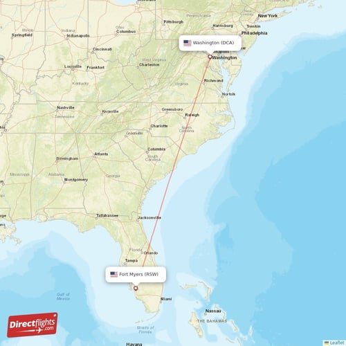 Fort Myers - Washington direct flight map