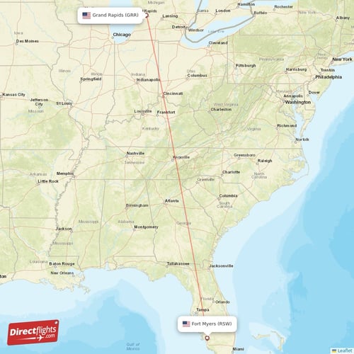 Fort Myers - Grand Rapids direct flight map