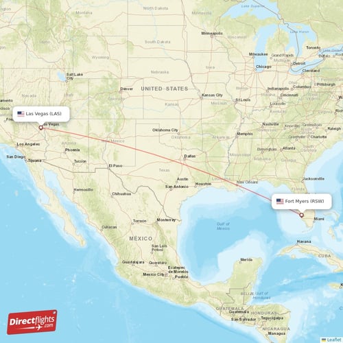 Fort Myers - Las Vegas direct flight map