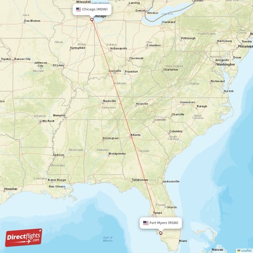 Fort Myers - Chicago direct flight map
