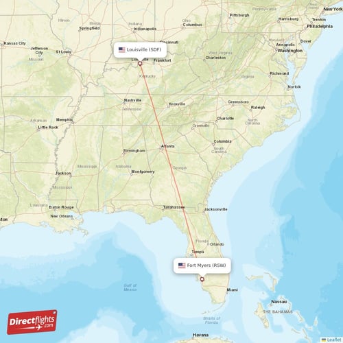 Fort Myers - Louisville direct flight map