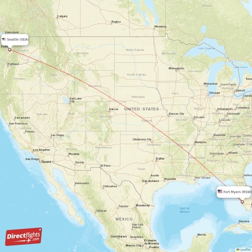 Fort Myers - Seattle direct flight map