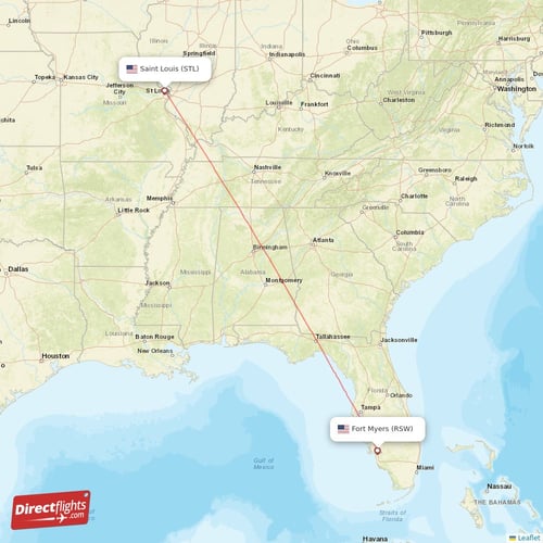 Fort Myers - Saint Louis direct flight map