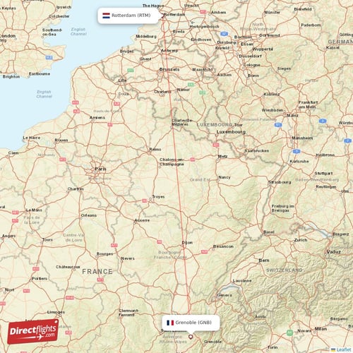 Rotterdam - Grenoble direct flight map