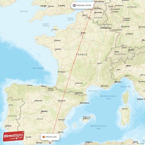 Rotterdam - Almeria direct flight map