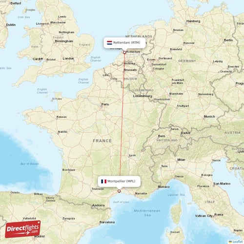 Rotterdam - Montpellier direct flight map