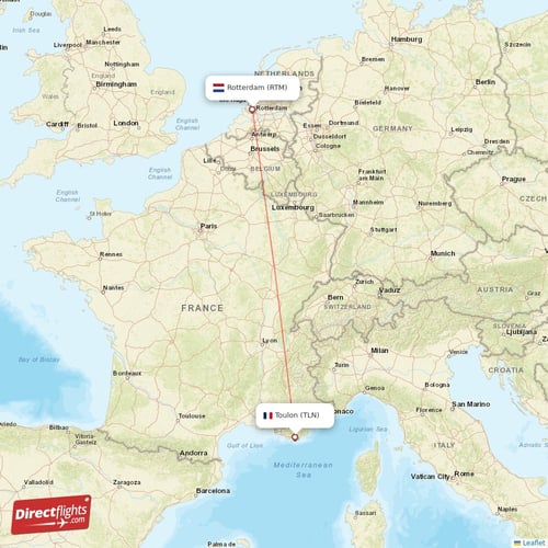 Rotterdam - Toulon direct flight map