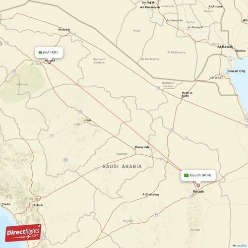 Riyadh - Jouf direct flight map