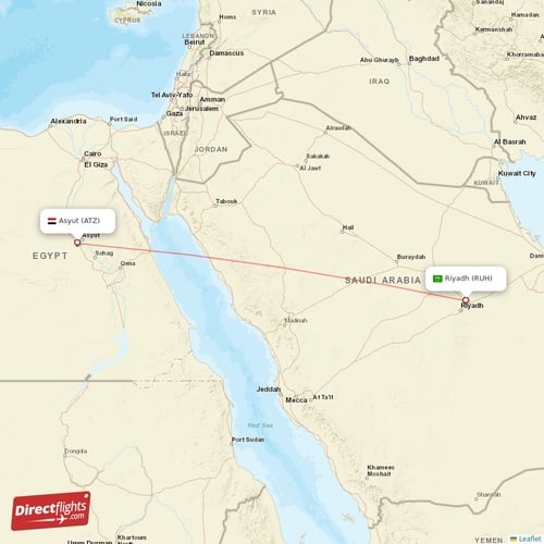 Riyadh - Asyut direct flight map