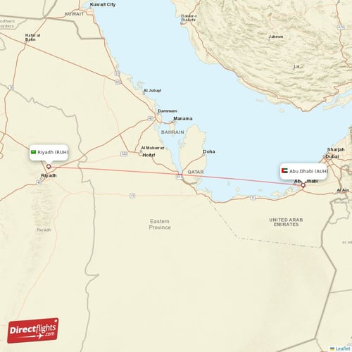 Riyadh - Abu Dhabi direct flight map
