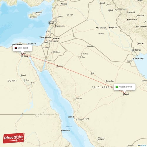 Riyadh - Cairo direct flight map