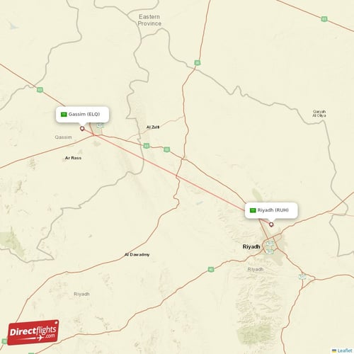 Riyadh - Gassim direct flight map