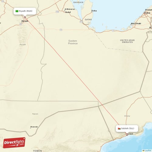 Riyadh - Salalah direct flight map