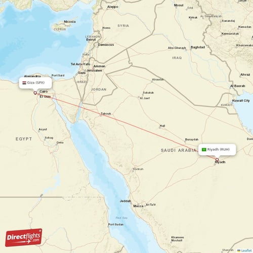 Riyadh - Giza direct flight map