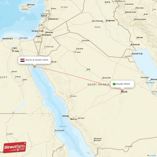 Riyadh - Sharm el Sheikh direct flight map