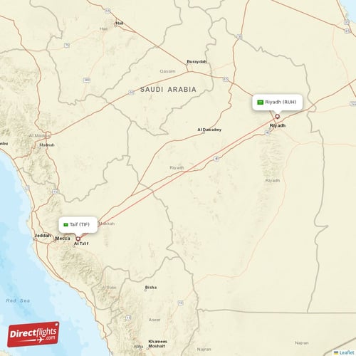 Riyadh - Taif direct flight map