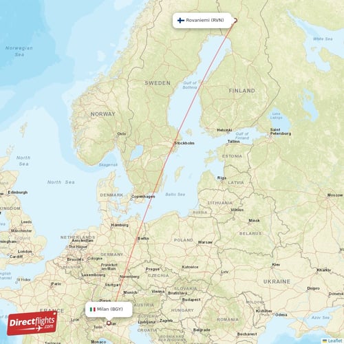 Rovaniemi - Milan direct flight map