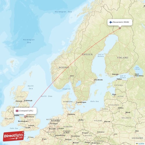 Rovaniemi - Liverpool direct flight map