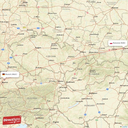 Rzeszow - Munich direct flight map