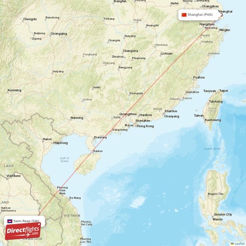 Siem Reap - Shanghai direct flight map