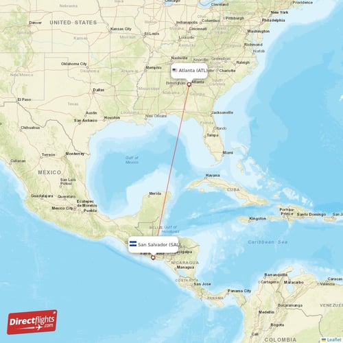 San Salvador - Atlanta direct flight map