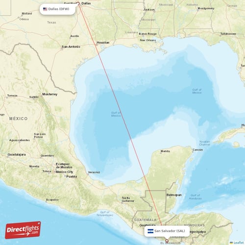 San Salvador - Dallas direct flight map