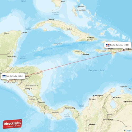 San Salvador - Santo Domingo direct flight map