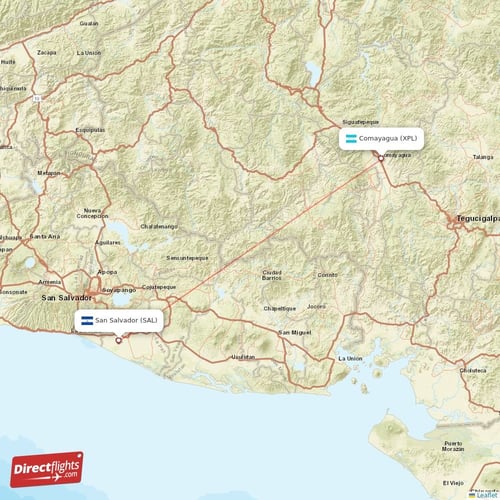 San Salvador - Comayagua direct flight map