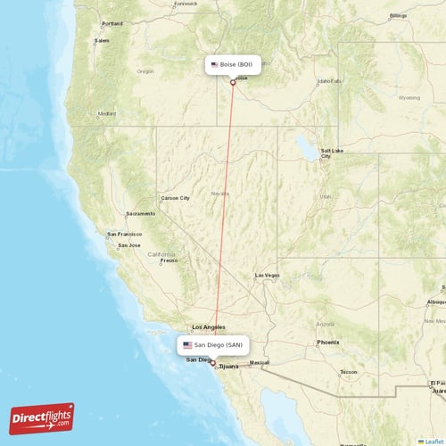 San Diego - Boise direct flight map