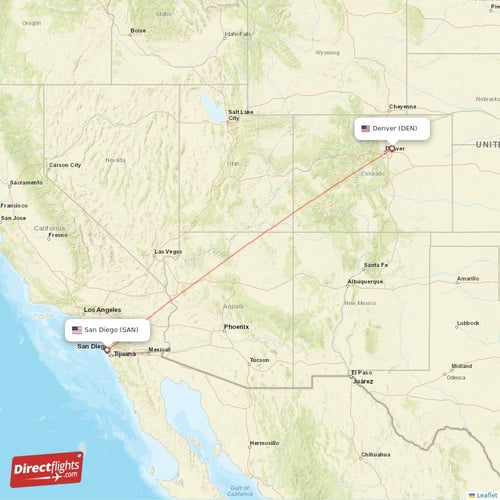 San Diego - Denver direct flight map