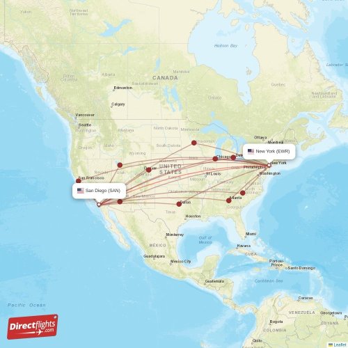 Direct flights from San Diego to New York (SAN-EWR) - Directflights.com