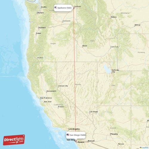 San Diego - Spokane direct flight map