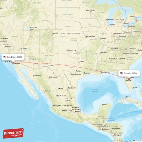 San Diego - Orlando direct flight map