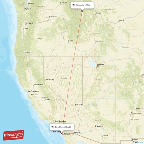 San Diego - Missoula direct flight map