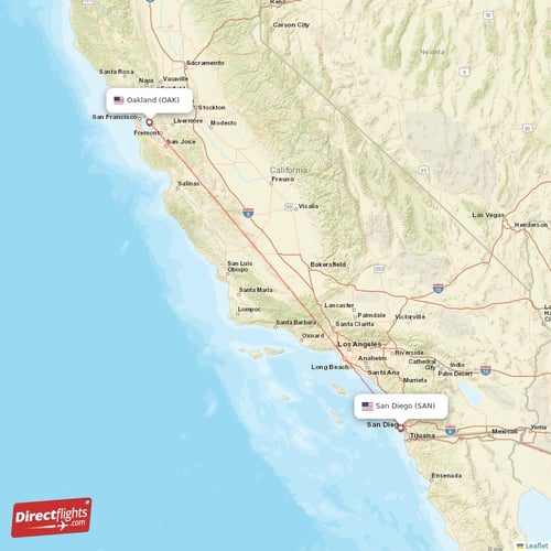 San Diego - Oakland direct flight map