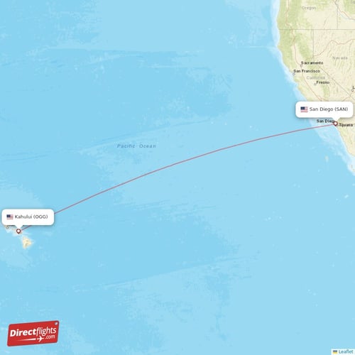 San Diego - Kahului direct flight map