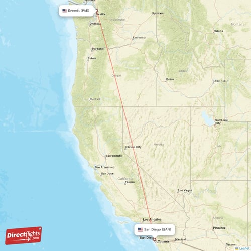 San Diego - Everett direct flight map