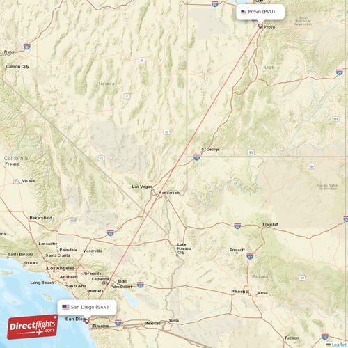 San Diego - Provo direct flight map