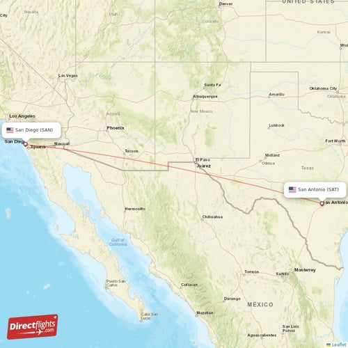 San Diego - San Antonio direct flight map
