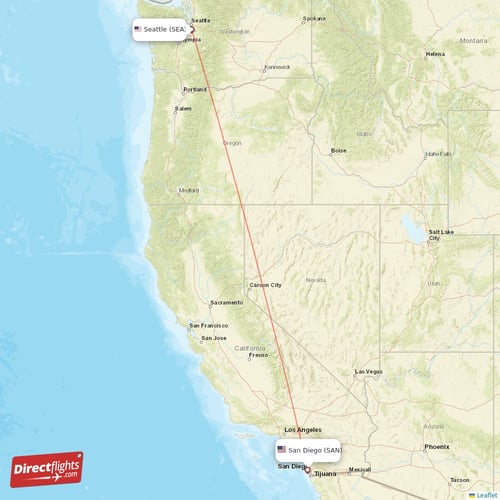 San Diego - Seattle direct flight map