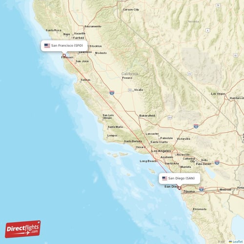 San Diego - San Francisco direct flight map