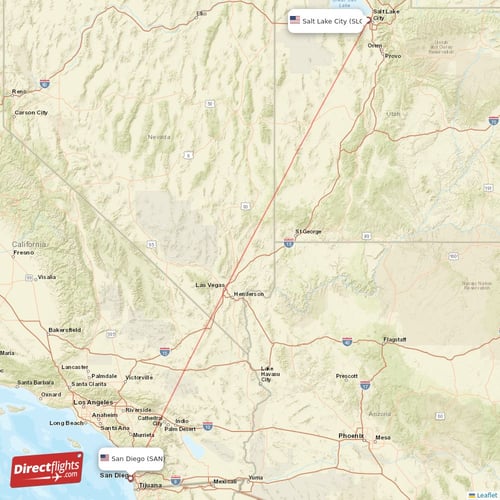 San Diego - Salt Lake City direct flight map